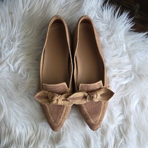 Vivaia Light Brown Pointed Tie Bow Loafers